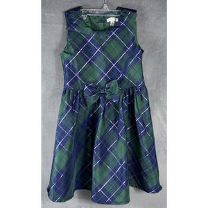 Tahari Girl Holiday Dress Sleeveless Blue/Green Metallic Front‎ Bow Size 5 Party